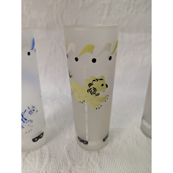 Vintage MCM Libby “Circus Carousel” 4 Frosted Glasses Tom Collins Animals Flag - Picture 5 of 11